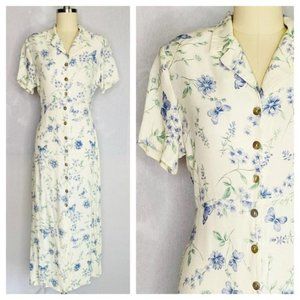 Vintage 80's Button Front Floral Dress Size L